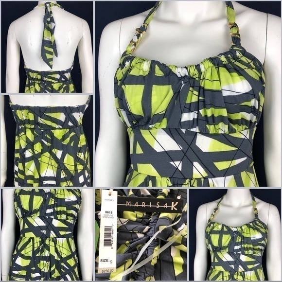 𝅺NEW-MARISA Kenson MKC Thick GoldChain Halter Dress - Picture 7 of 8